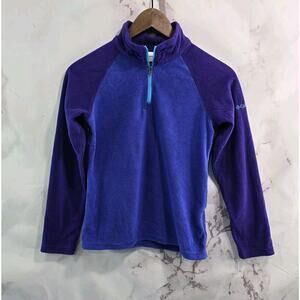 Columbia Jacket Girls Medium Blue Purple Fleece Pullover Quarter Zip Sweater